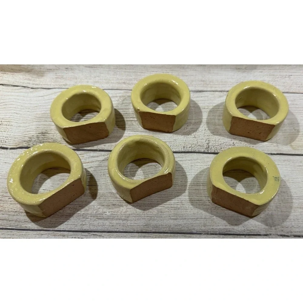 6 Vintage BB Bybee KY Pottery Napkin Rings Holders Yellow
